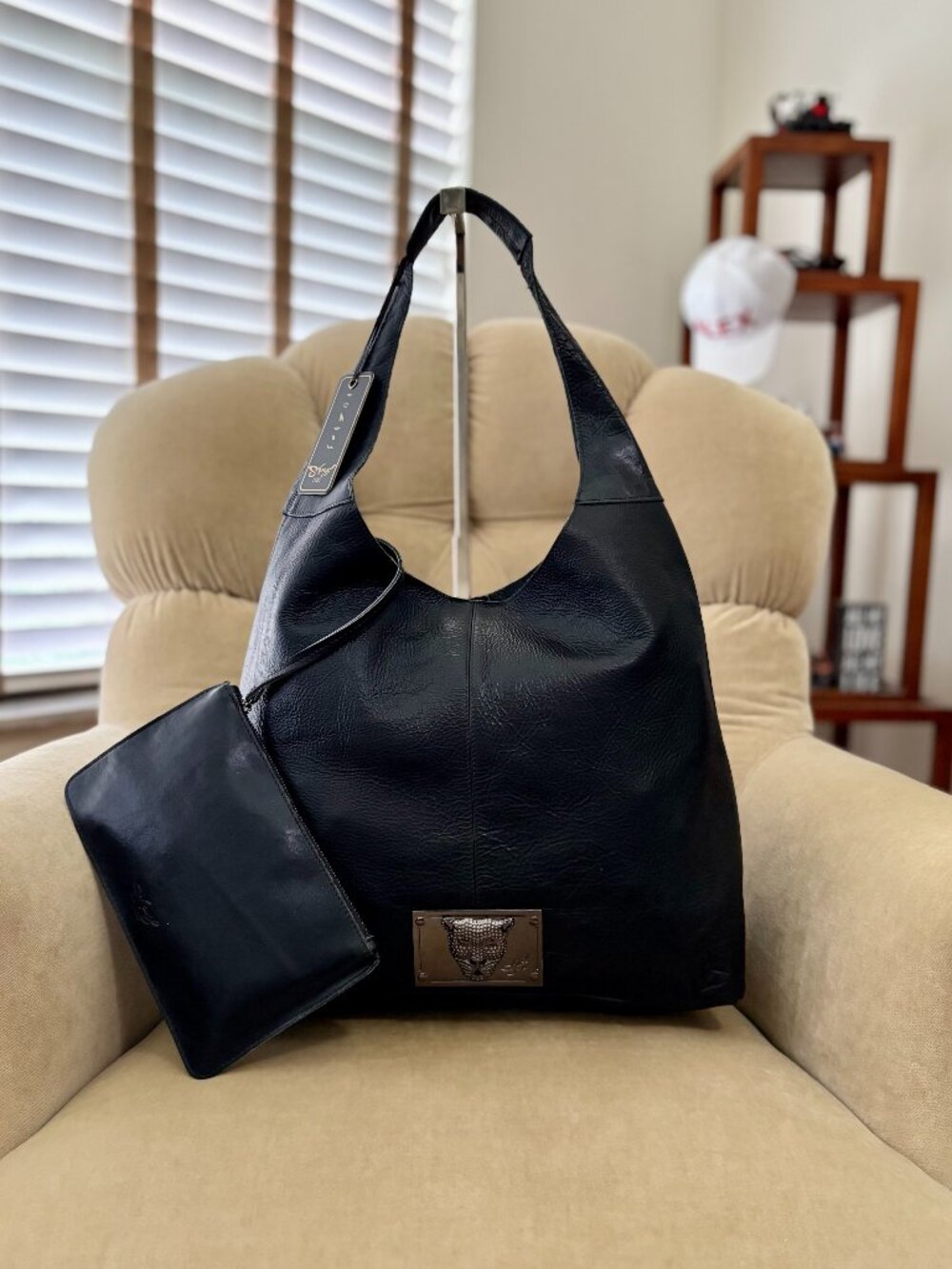 NEW Auth SHARIF Iconic Legacy Cougar Head Slouchy Hobo Bag & Pouch SET